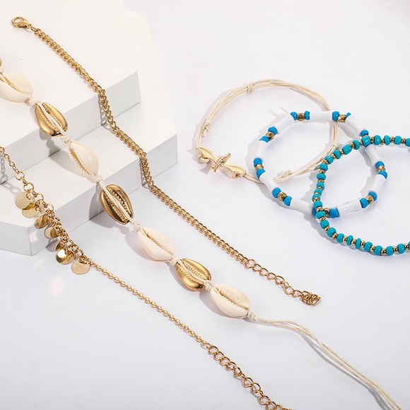 6 piece boho ankle bracelet set - Picture 5 of 6